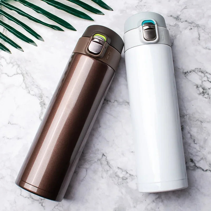 Stainless Steel Bouncing Cover Vacuum Flask Thermos Cup Coffee Tea Qme