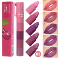5In1 Combination Peach Matte Lipstick Kit Waterproof Non-Stick Cup Purple Red Lip Stain Tint Cosmetic Nude Lipstick Pen Makeup Qme 03 Cherry