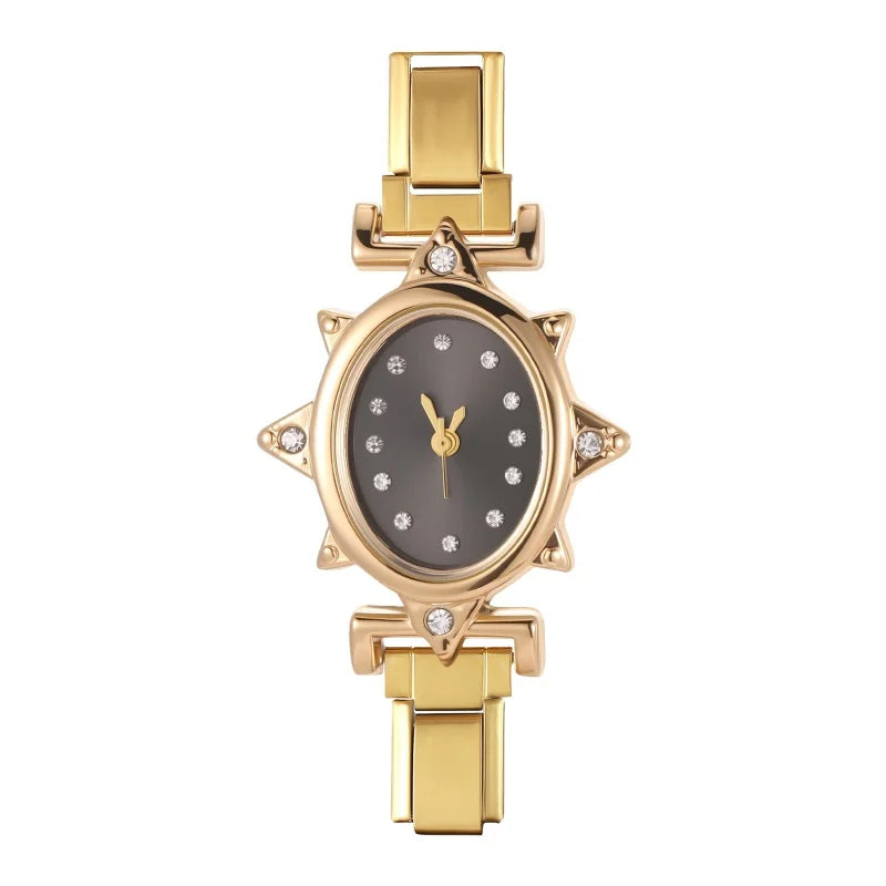 2025New Vintage Oval Inlaid Zircon Stainless Steel Watch Bracelet