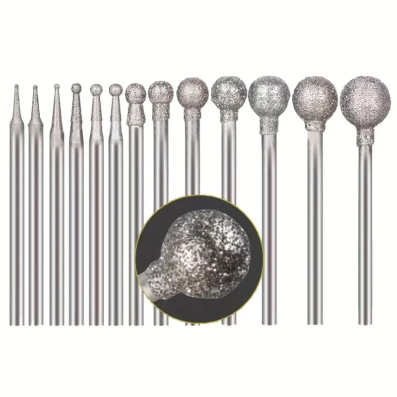 Ball Shape Diamond Burr Bits-Shank Diamond Ball Burs for Rotary Tools, Precision Grinding & Polishing on Stone, Glass, Metal Qme