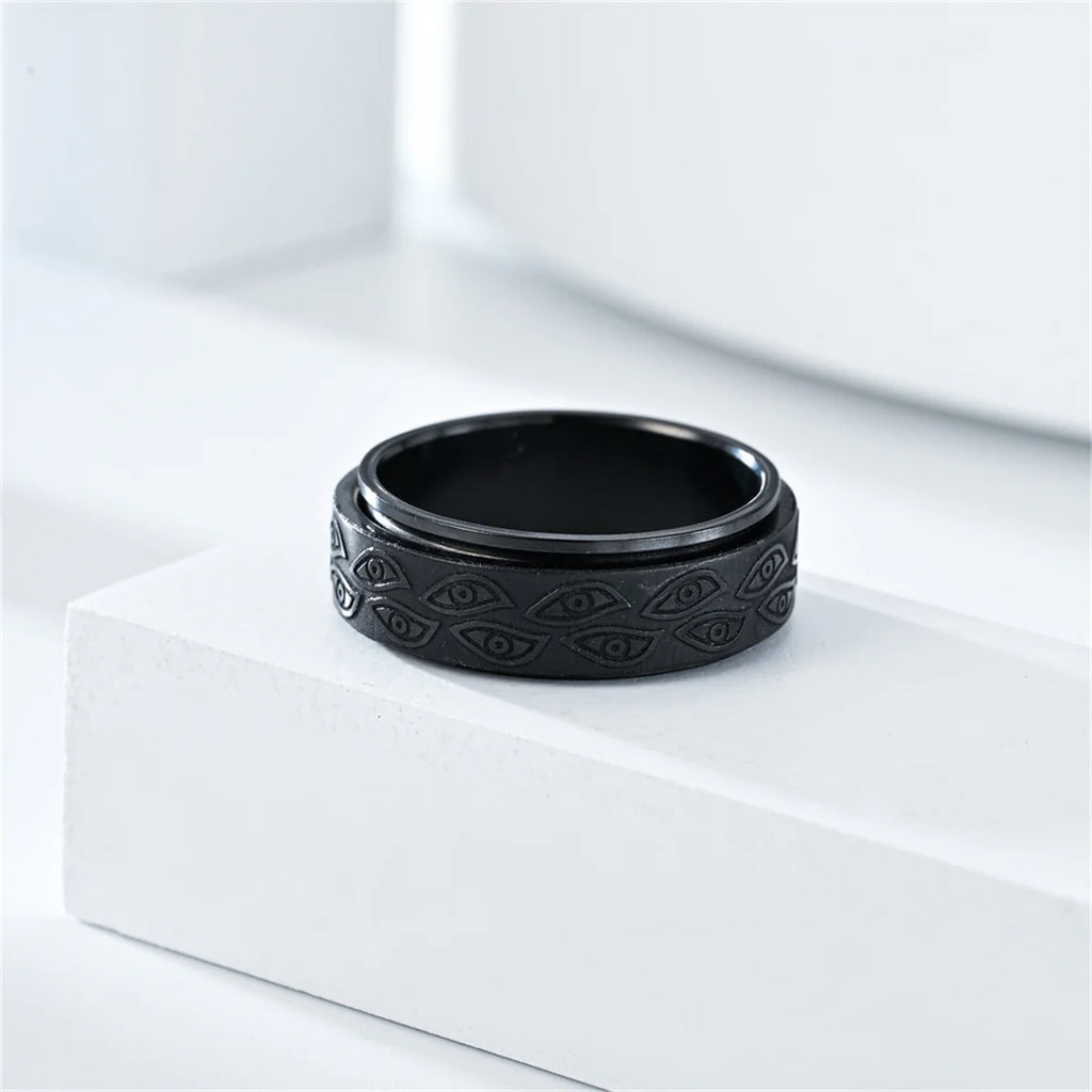 Vintage The Carved Eye Of God Mens Stress Ring Rotating Anxiety Stainless Steel Fidget Spinner Rings Anillos De Ansiedad Rings Qme
