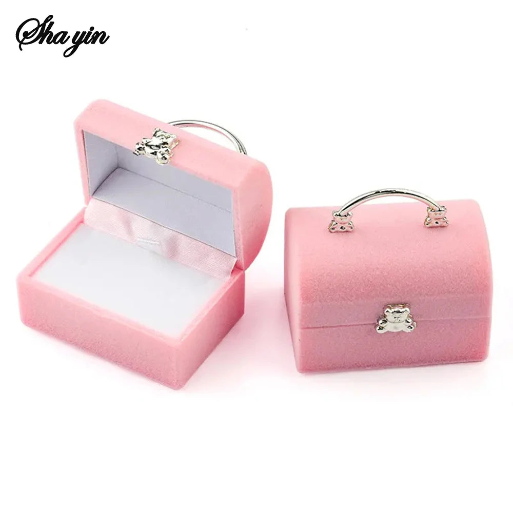 1 Piece Small Jewelry Box Velvet wedding Ring box Necklace Display Box Cute Bear Gift box Container Case for Jewelry Packaging Qme Pink