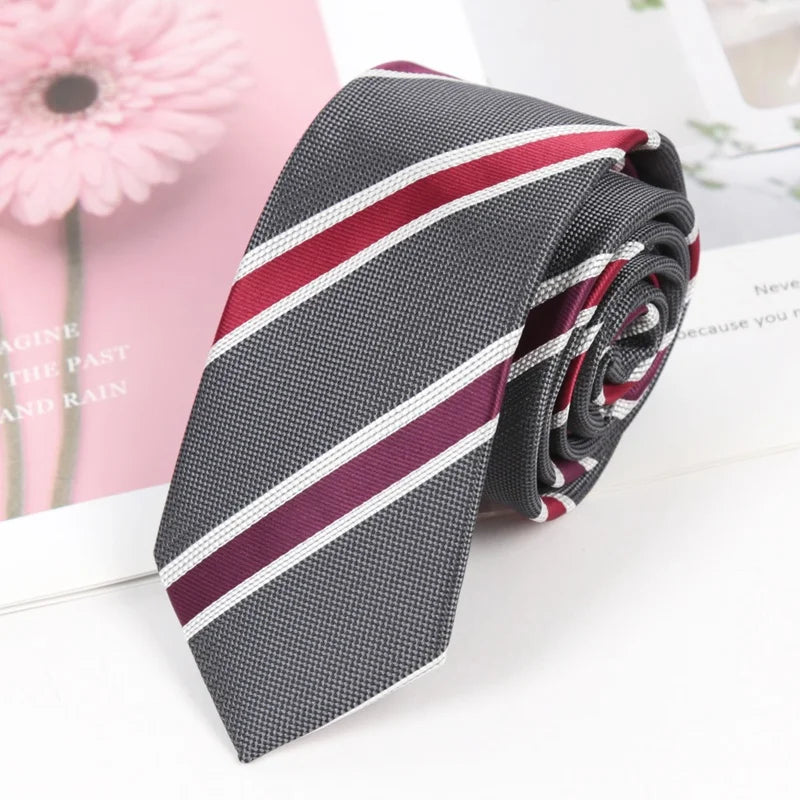 Women Men's Luxury Tie Classic 6cm Jacquard Burgundy Stripes Necktie Daily Wear Cravat Wedding Dress Accessories Gifts for Man Qme