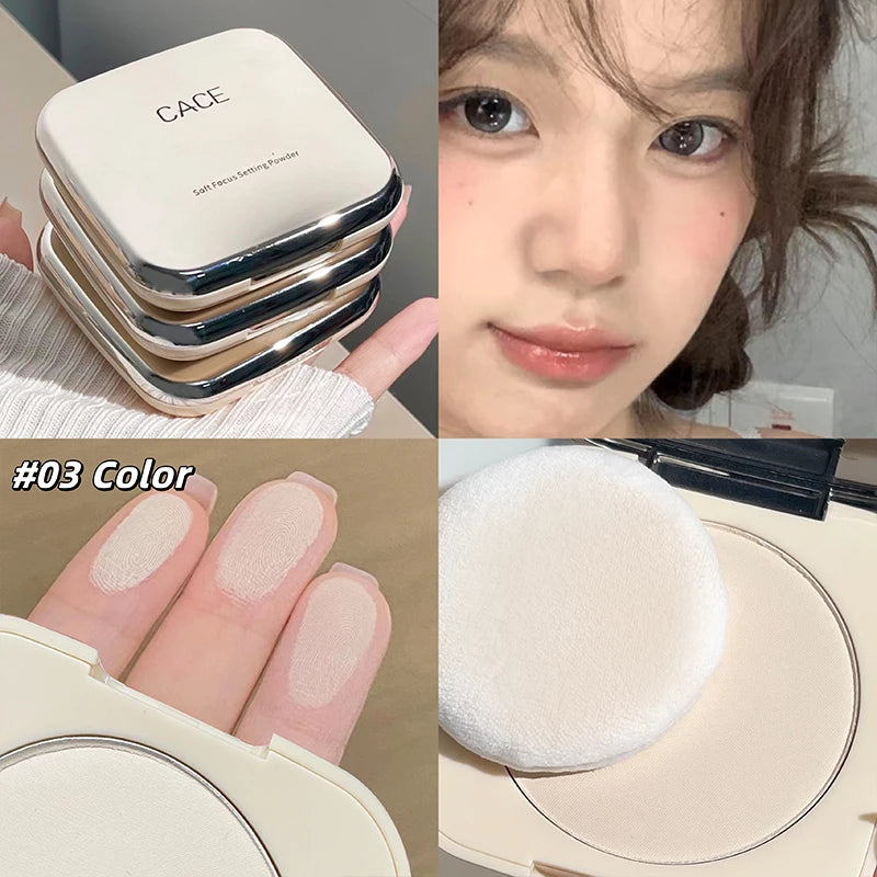 CACE Soft Face Setting Powder Cushion Compact Powder Oil-Control Matte Concealer Finish Smooth Makeup Powder Pressed Cosmetics Qme 03