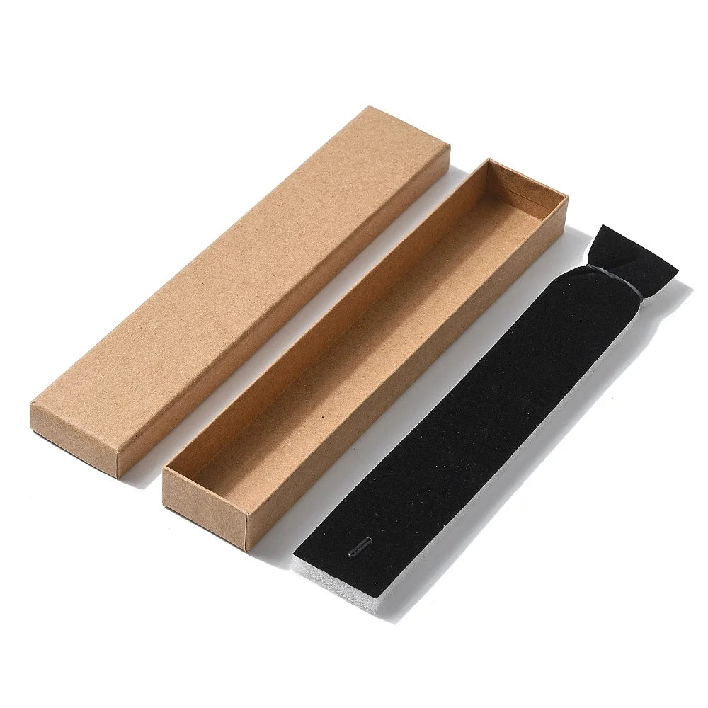 12pcs Tan/Black Color Rectangle Cardboard Jewelry Gift Box, 21x4x2cm with Sponge Insert for Bracelet Necklace Earring Packaging Qme