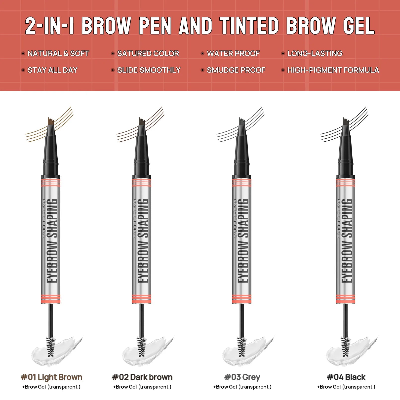 Four-pronged eyebrow pencil, four-end, long-lasting, non-smudged, water-resistant, anti-smudged eyebrow pencil Qme