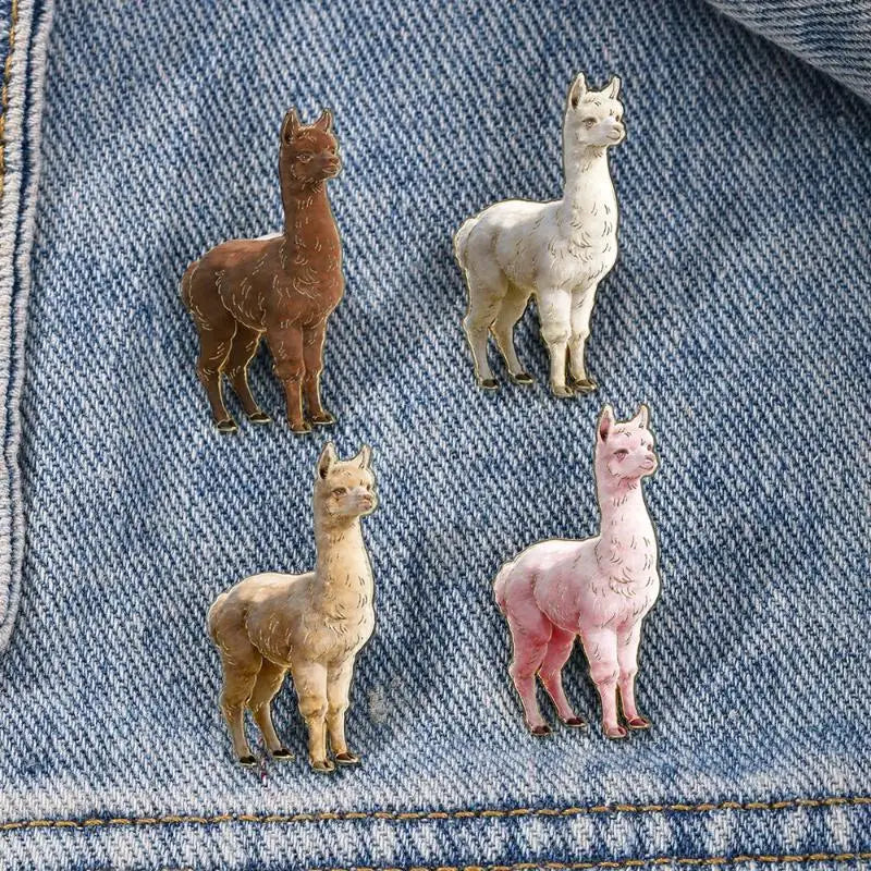 Cute Cartoon Alpaca Metal Pins 4 Color Choices Fashion Lapel Badge for Jackets Backpacks Bags Friends Gift Qme