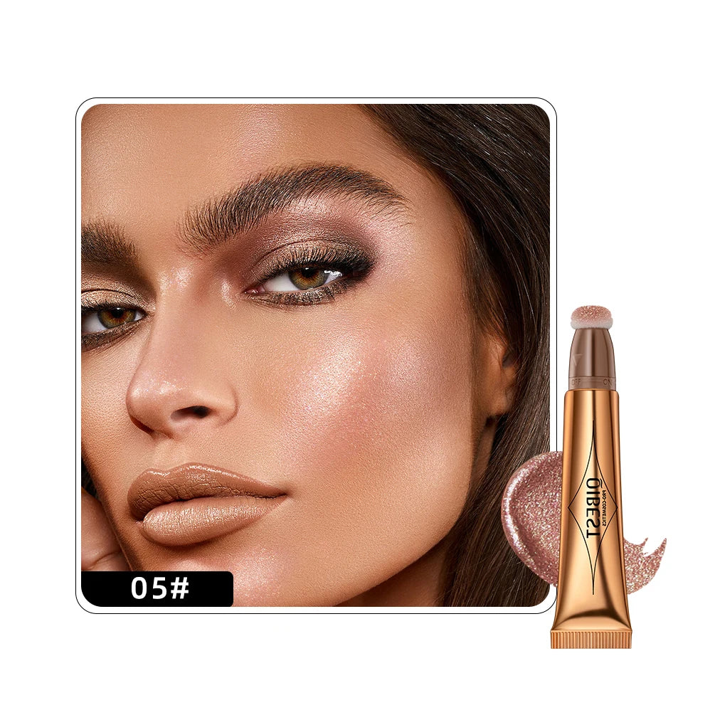 QIBEST Liquid Contour With Cushion Applicator Highlight Shimmer Natural Soft Moisturizing Cream Liquid Blush For Cheek Cosmetics Qme Liquid Highlight 05