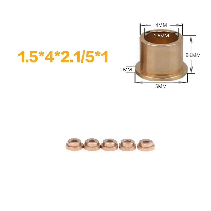 5Pcs Flanging Self-Lubricating Bearing Powder Metallurgy Oil Copper Bushing Guide Sleeve With Stepped Flange Hardware Qme 1.5x4x2.1