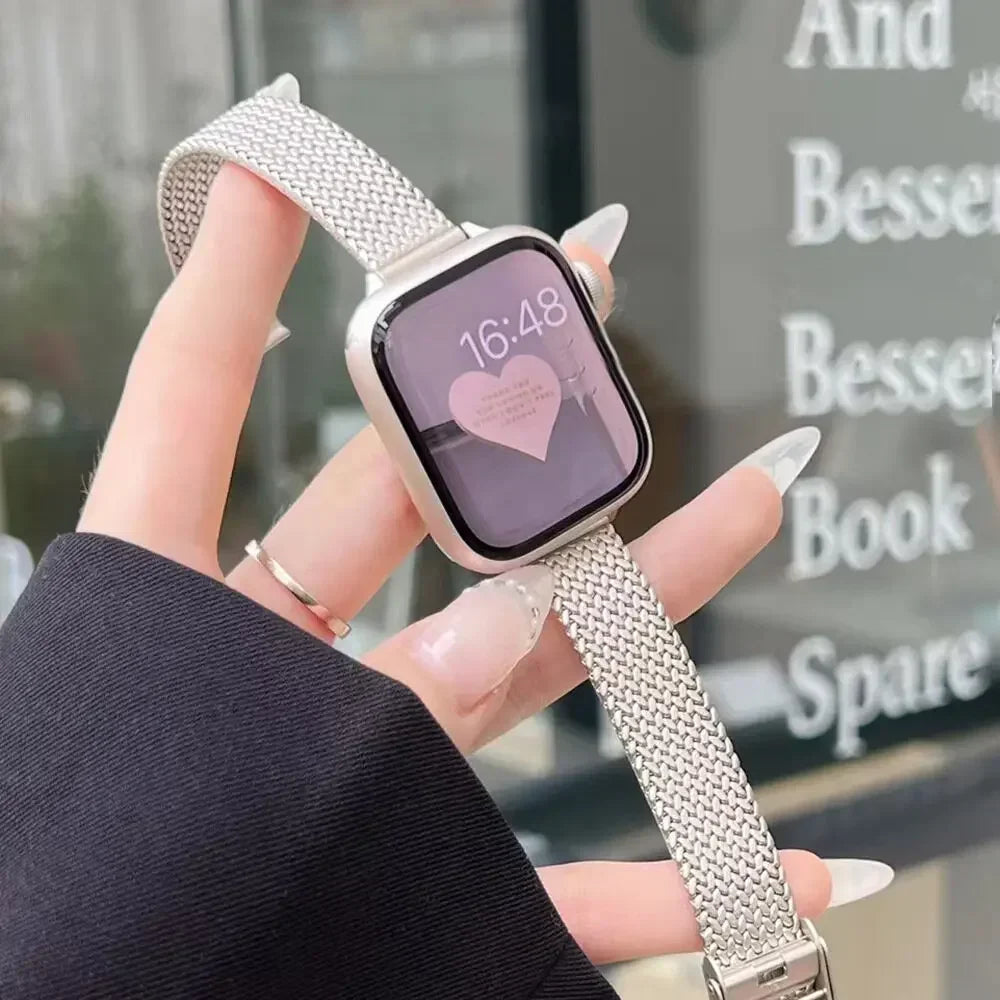 Milanese Strap For Apple watch band 44mm 40mm 45mm 41mm stainless steel Metal bracelet for iWatch Apple watch 3 4 5 SE 6 7 Qme