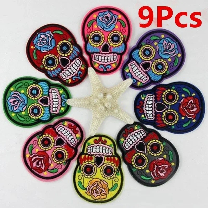 Creative Multi-color Skull Costume Patches Halloween Embroidery Qme
