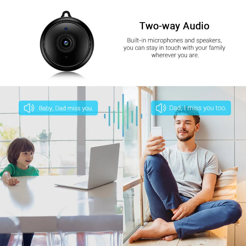 Escam V380 Mini Wifi IP Camera HD 1080P Wireless Indoor Camera Nightvision Two Way Audio Motion Detection Baby Monitor Camera Qme