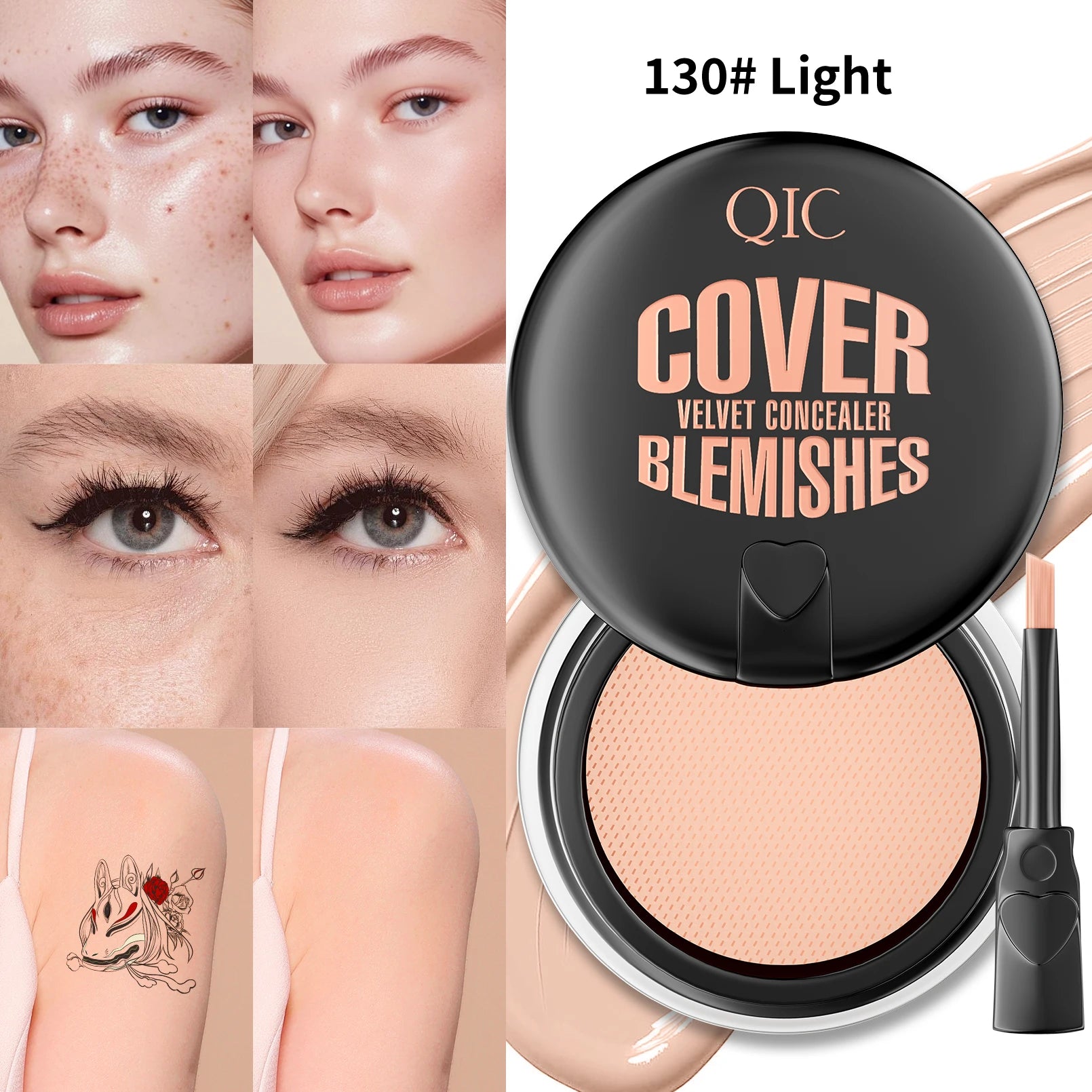 QIC Waterproof & Sweatproof Concealer Cream - Tattoo coverage, Long-Lasting Foundation, Natural,Full coverage, All Skin Types Qme Q528-130
