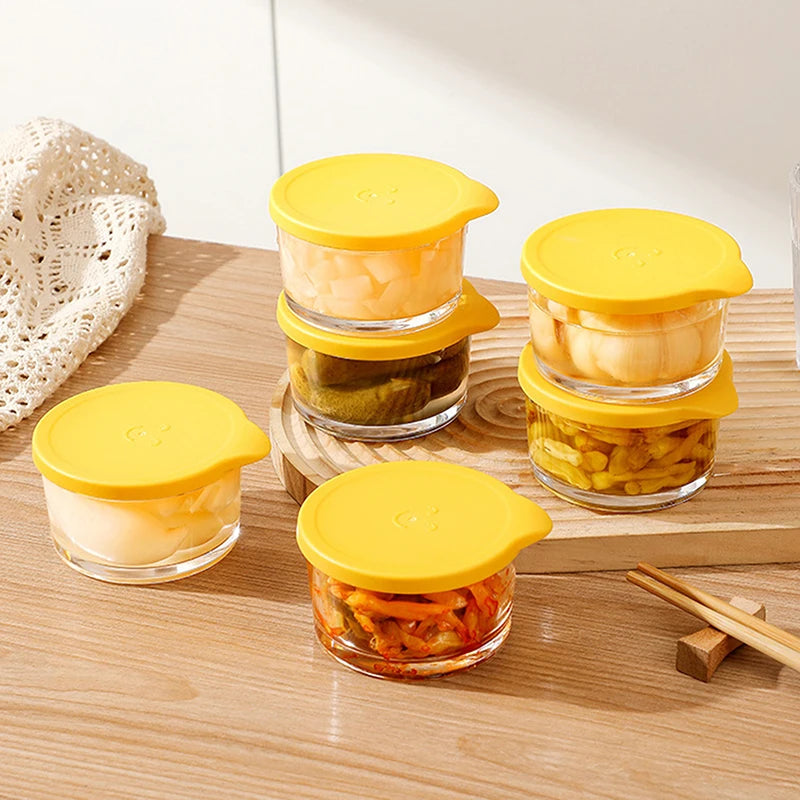 Microwave Safe Round Food Storage Container Borosilicate Glass Pickle Qme Yellow