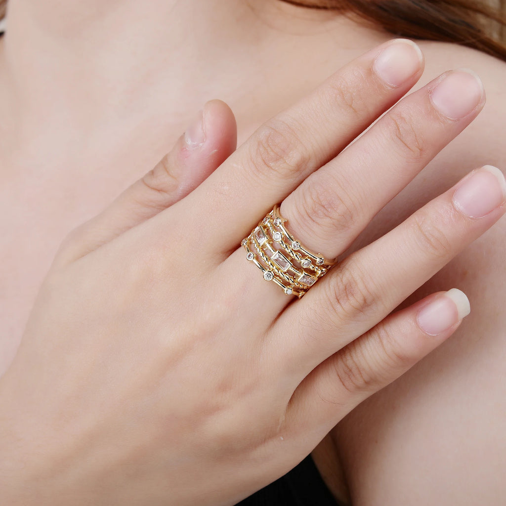 Fashion Geometric Shiny Cubic Zirconia Glamour Woman Adjustable Ring Personalized for Party Daily Wear Jewelry Gift Accessory Qme