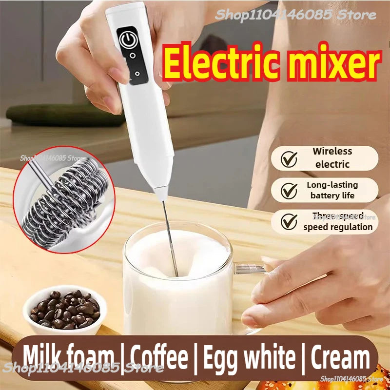 Wireless Milk Frother Electric Type-C Handheld Blender Stainless Steel Mini Coffee Maker Whisk Mixer for Coffee Cappuccino Cream Qme
