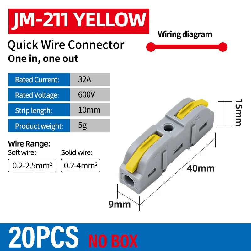 Universal Lever Wire Connectors 1-To-1 Inline Compact Splicing Quick Electrical Connector Reusable Plug In Insulated Terminals Qme 211Y 20PCS