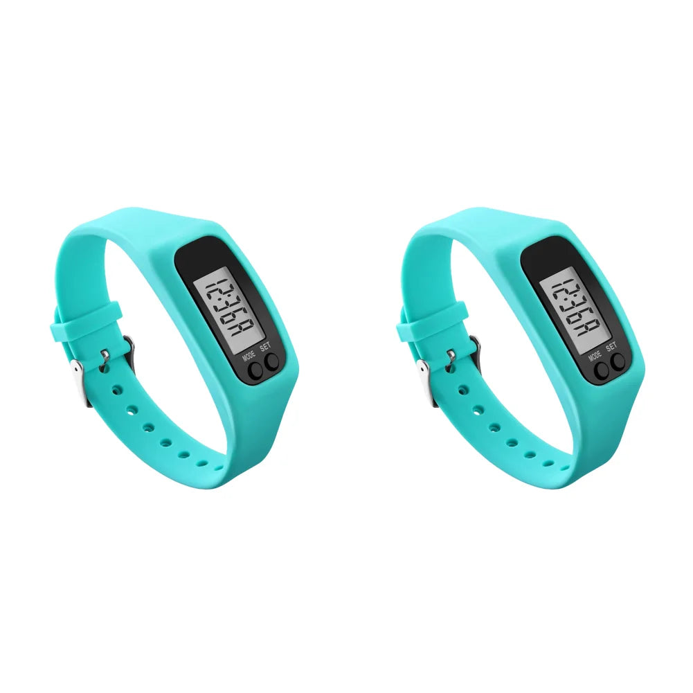 1/2PCS LED Pedometer Bracelet Step Counter Watch 12/24H Time Display Silicone Step Tracker Multi-Function Fitness Watch Qme Mint Green 2PCS