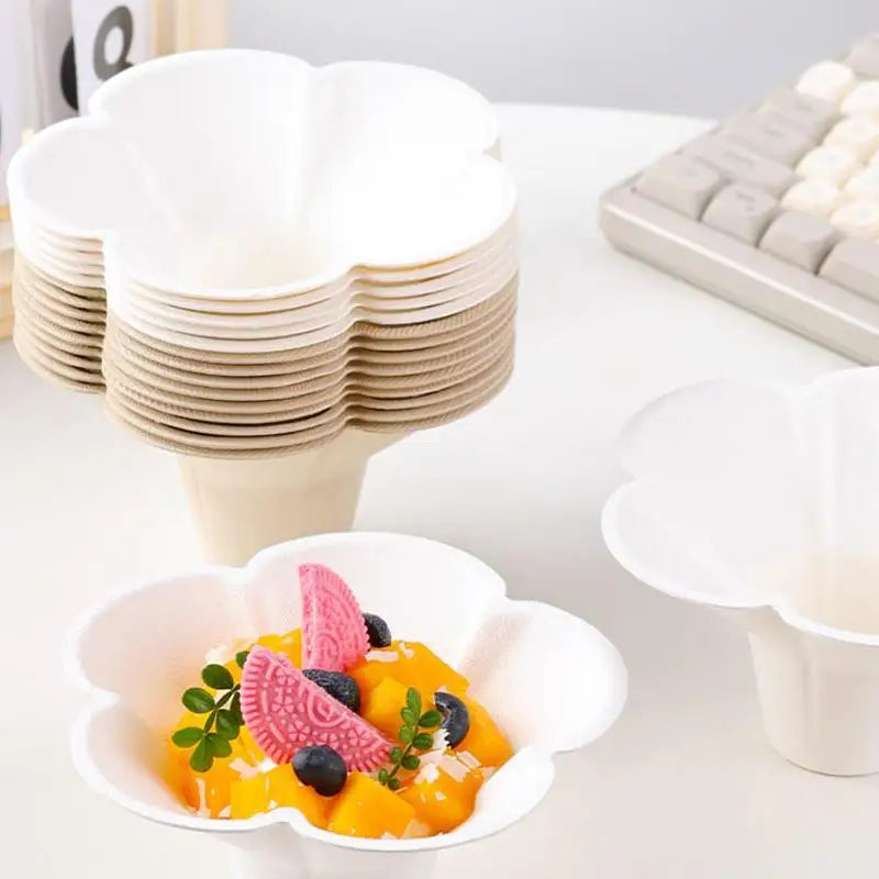 Petal Shaped Disposable Paper Bowl Party Picnic Handheld Lightweight Qme