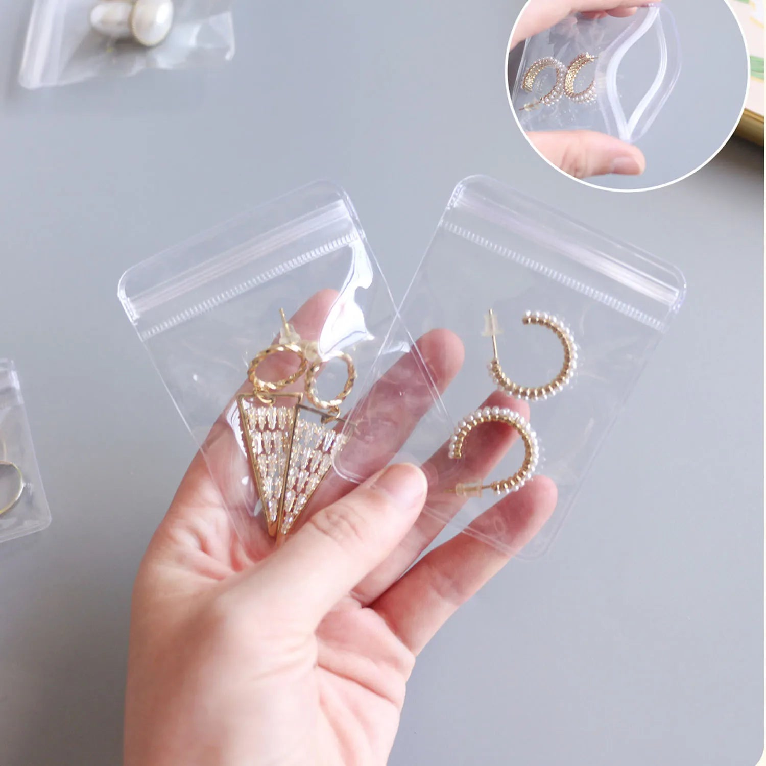 Jewelry Storage Albums Anti-oxidation Desktop Drawer Organizer BoxesTransparent Necklace Bracelet Ring Book Holder Jewelry Bag Qme 50pcs Bag
