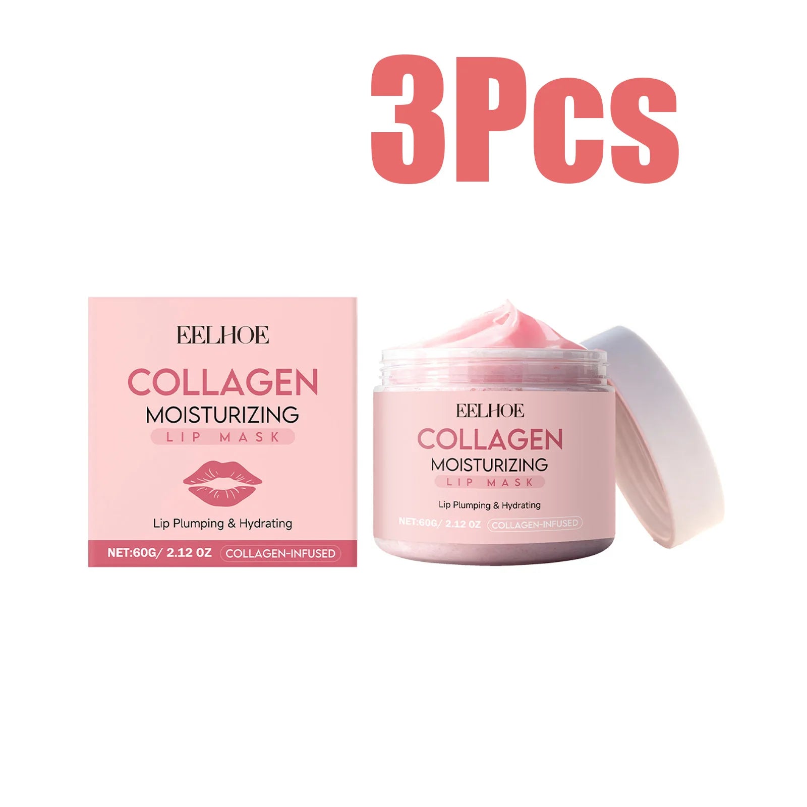 Collagen Lip Mask Overnight Repair Moisturizing Nourishing Treatment for Dry Flaky Lips Women's Lip Care Essential Fade Lip Line Qme 3 x 60g Boxed