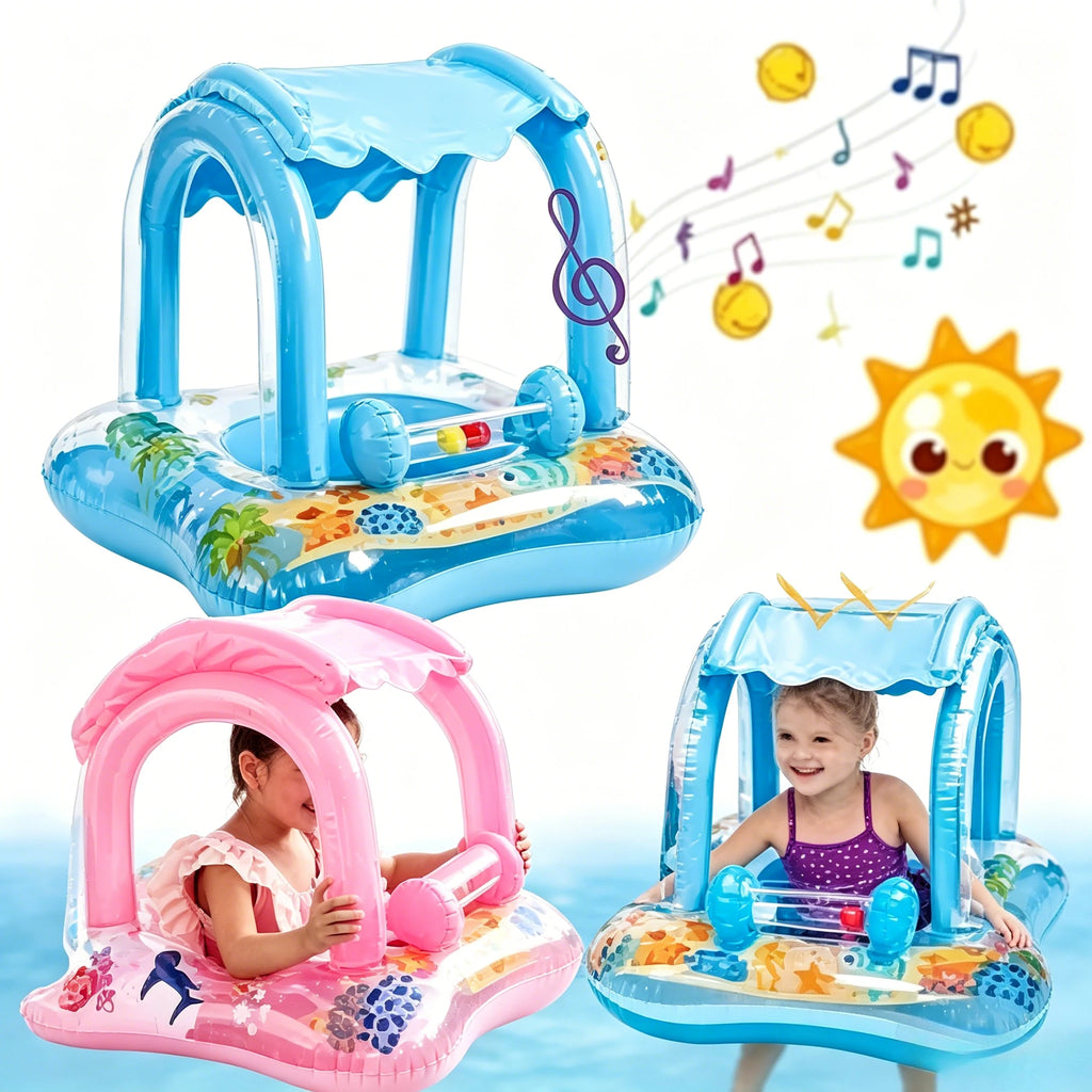 Baby Pool Float with Sun Protection Canopy Blow Up Swimming Pool Toys for Toddlers Baby Pool Float Toddler Pool Float for Baby Qme