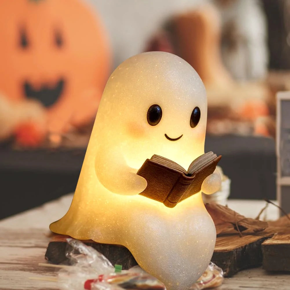 1/2PC LED Ghost Reading Book Lamp Cute Halloween Ghost Night Light Ghost Soft Reading Night Light for Bedroom Study Room Readers Qme