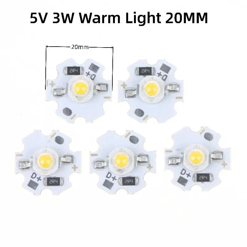 5/10Pcs 16mm 20mm LED Lamp Boards 1W 3W Single Color 5V 12V Warm Neutral White Spotlights Downlights Sunset Lights Qme Warm 5V 3W 5pcs