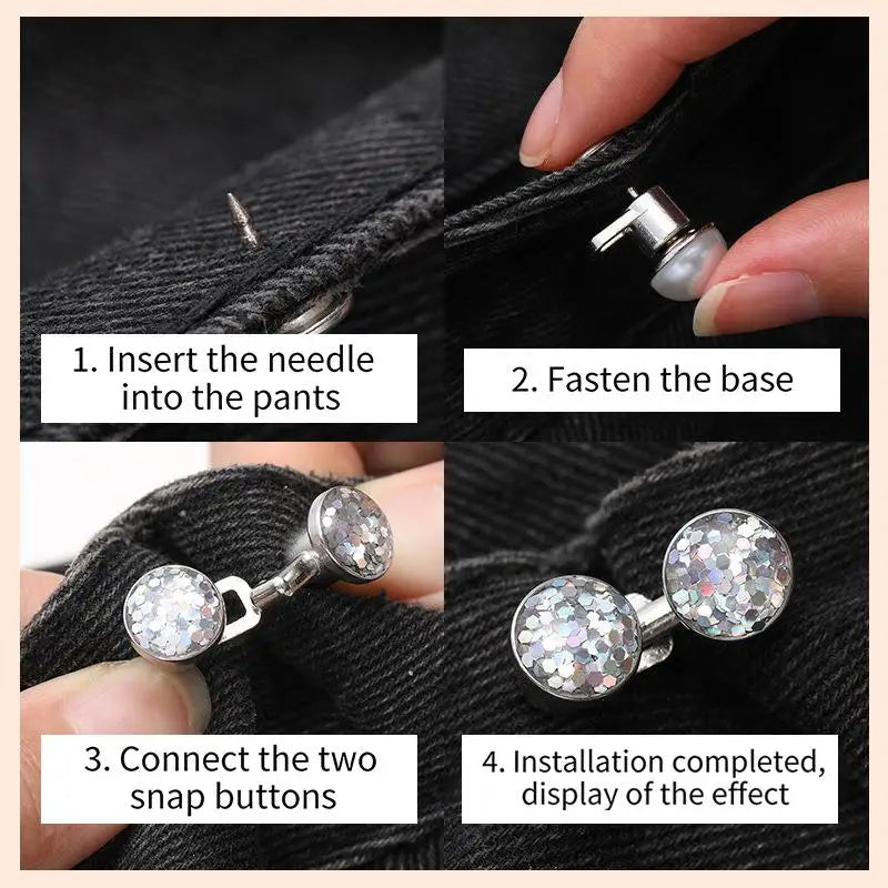 Fashion Shiny Rhinestones Pearl Adjustable Waist Buckle Jean Buttons Reusable No Hole Waist Cincher Clip For Clothing Dresses Qme