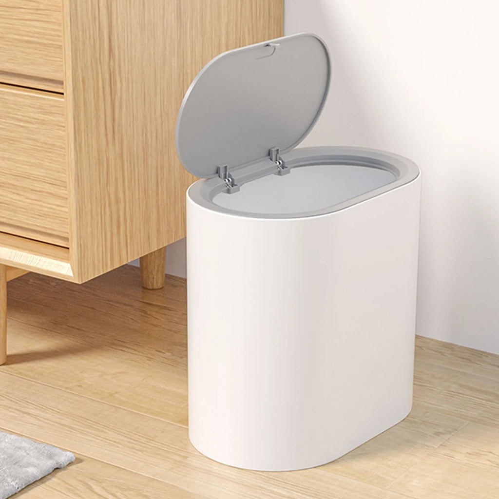 NEW Bathroom Trash Can With Lid Trash Bin Press Top Waste Basket Stylish Slim Garbage Can Compact Spaces Wastebasket For Kitchen Qme