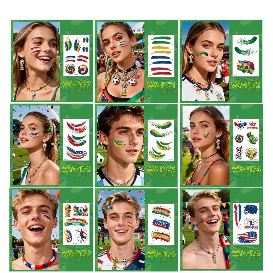 A 10PCS new painted graffiti football tattoo sticker carnival football peripheral game fans DIY decorative tattoo sticker Qme 9pcs WS-F171F179