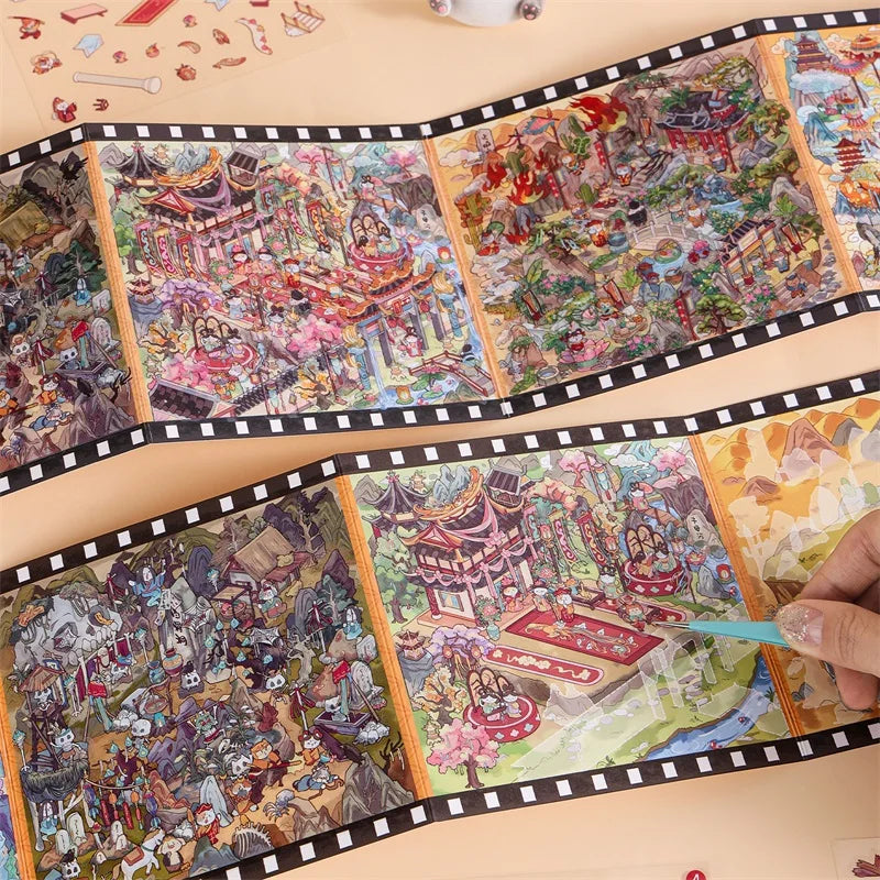 TIANZI 28/56 pcs Immersive Experience Sticker Series: "With Meow in Roleplay" Scroll Scenery Stickers - Cute Cat Stacking Scenes Qme