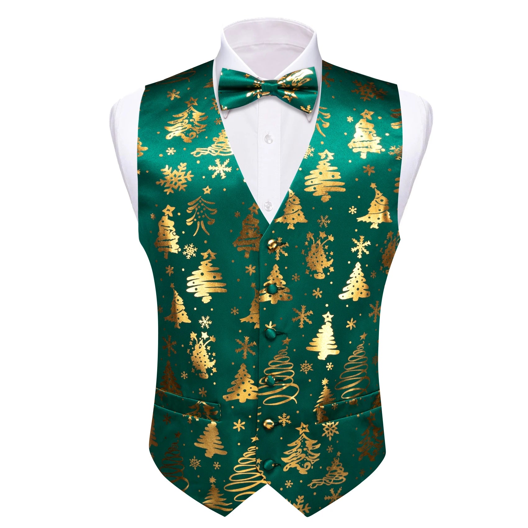 Christmas Colorful Vest Bow Tie Pocket Square Cufflinks Set 4 Pieces Xmas Wedding Party Suit Accessories Gifts for Dad Boyfriend Qme MJTZ2696 XXXL