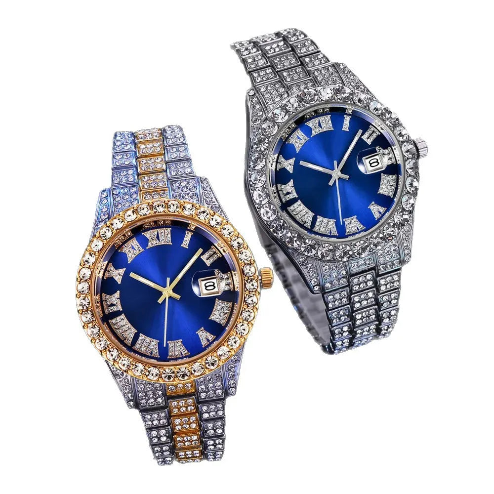 4pcs Men's Hip Hop Cuban Chain Bracelet and Watch Set Hip Hop Cuban Chain with Quartz Watch Qme