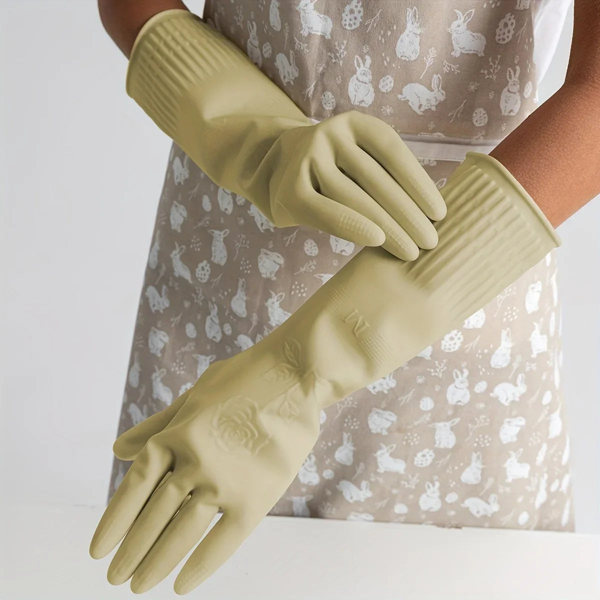 Premium Extended Household Cleaning Gloves, Waterproof Kitchen Dishwashing Gloves, Non-slip Housework Gloves Qme