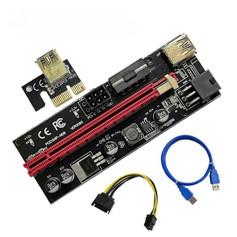 PCI-E Riser Card Dual 6Pin Adapter Card PCIe 1X To 16X Extender Card USB3.0 Data Cable for BTC Mining Miner 009S Express Qme blue