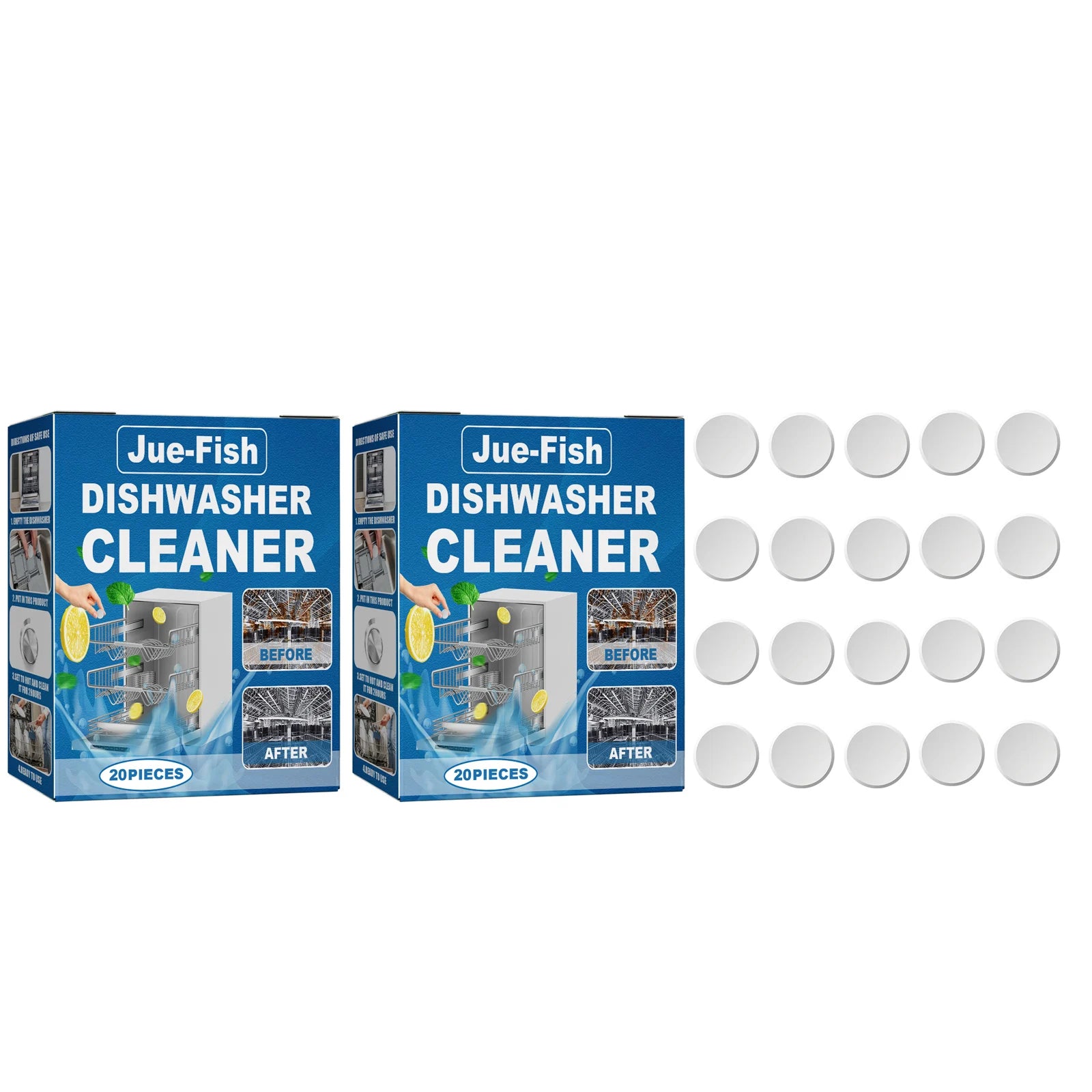 Dishwasher Cleaning Tablets Deep Removing Grease & Limescale Reduce Odors Fresh Lemon Aroma Powerful Cleaner Deodorizer Tablets Qme 2 x 20pcs Boxed