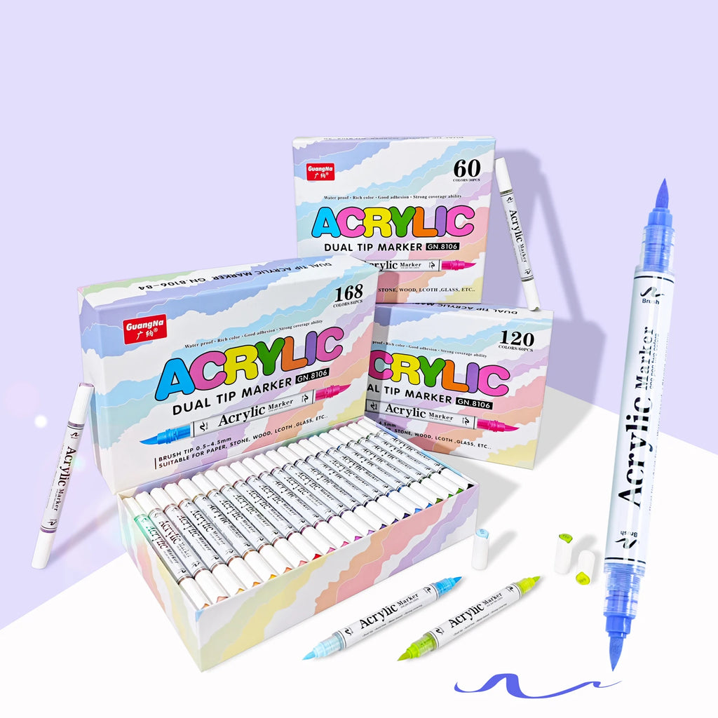 GN Dual Tip Acrylic Paint Markers,Brush Tip Permanent Acrylic Pens For Ceramic,Plastic, Egg,Scrapbook,Art Painting Supplies Qme