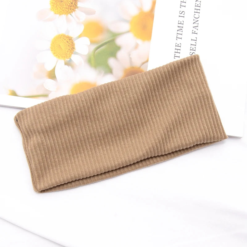 Women Solid Yoga Knitted Headband Cotton Wide Turban Twisted Knotted Qme khaki