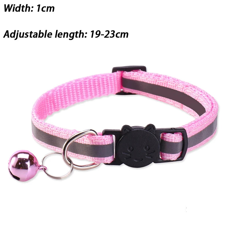 Round Ear Cat Dog Collar Glowing Pet Reflective Safety Buckle Bell Qme Pink one size