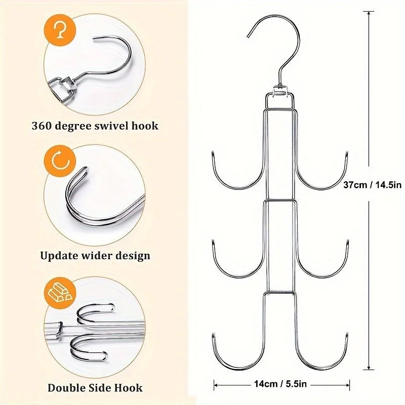 Foldable metal handbag hanger, 360-degree rotating space-saving storage device, suitable for storing items such as handbags Qme