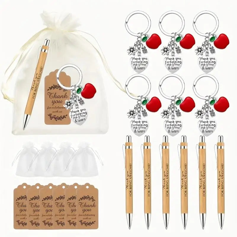 Teacher Appreciation 6sets Bamboo Pen Keychain Thank You Card Bag Qme 6 Sets