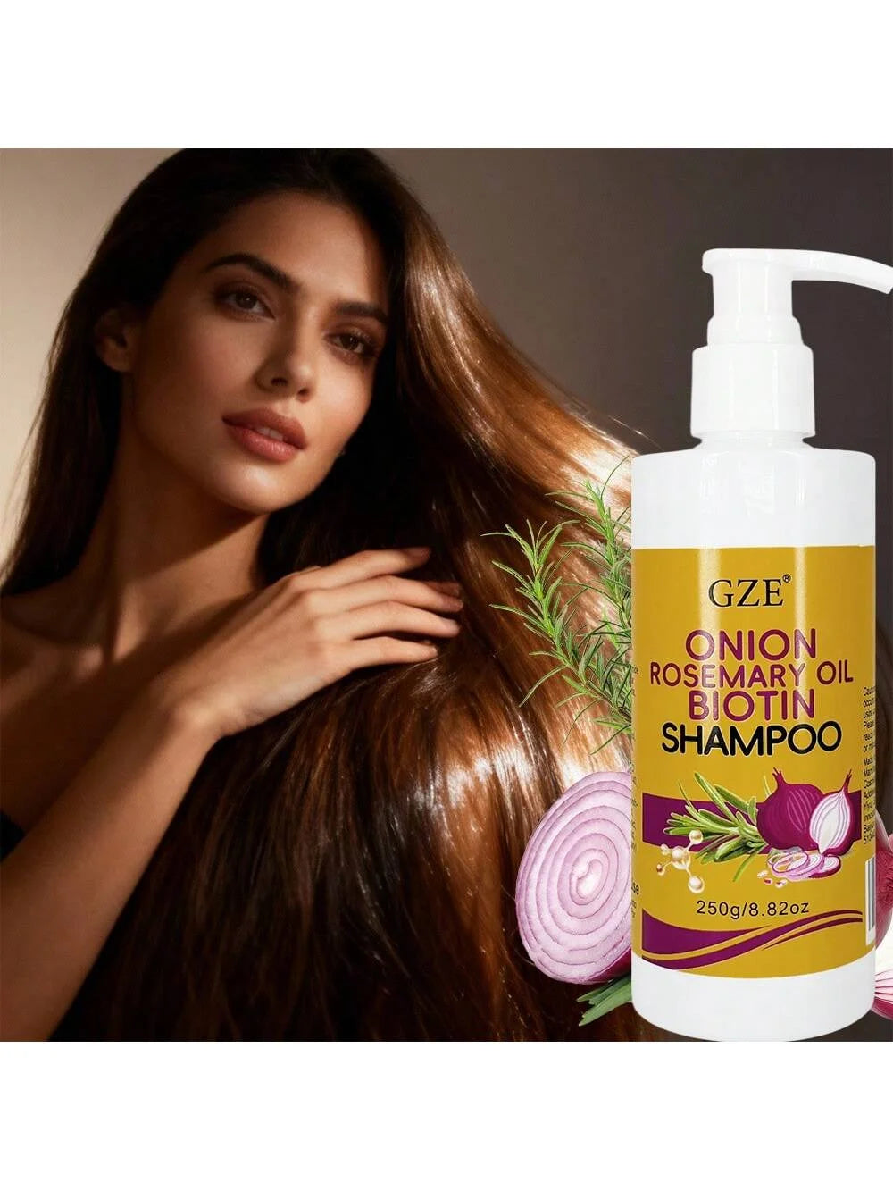 GZE Nourishing Onion & Biotin Shampoo with Rosemary Oil - For Strengthened, Silky Hair, Frizz Control & Scalp Care Qme