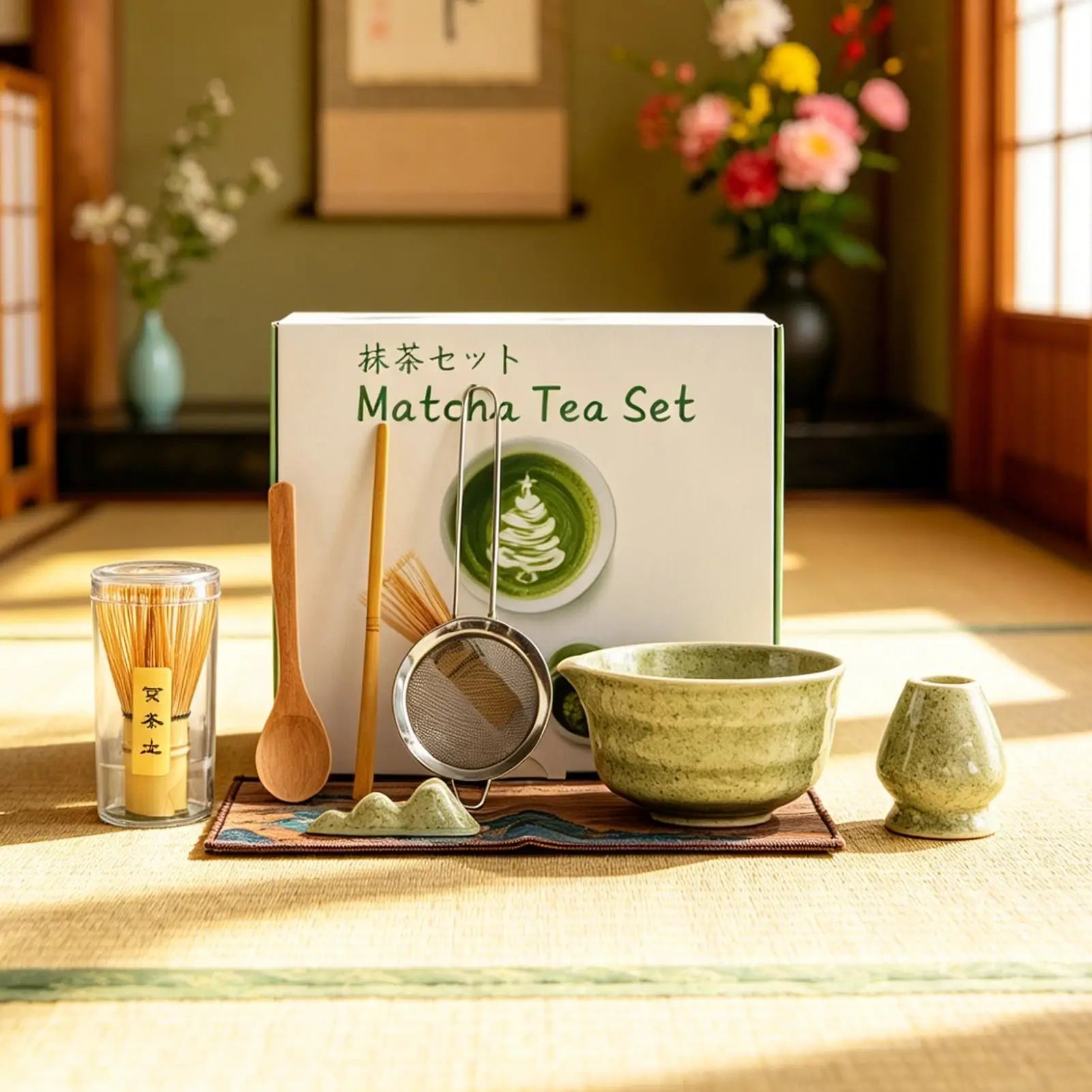 Tea Ceremony Complete Ceramic Chasen Bowl Scoop Holder Japanese Qme