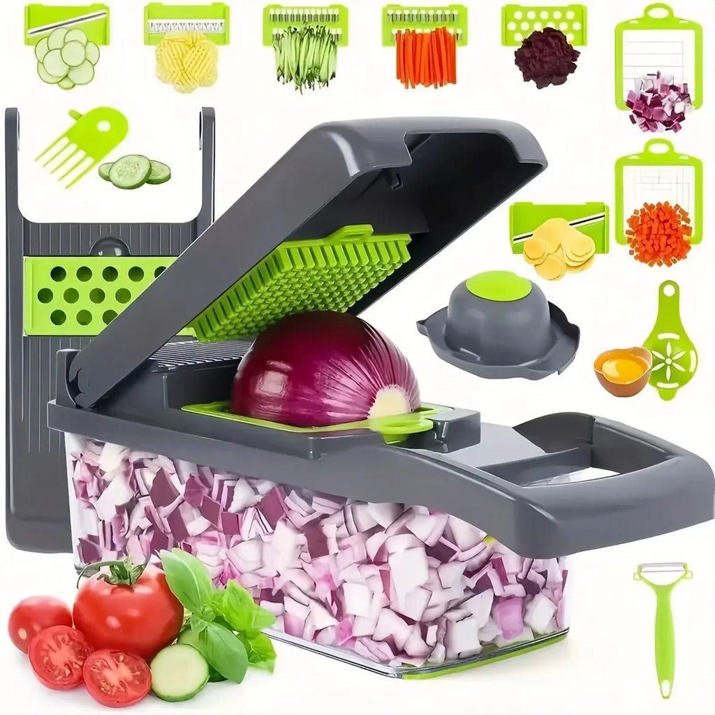 Multifunctional Vegetable Chopper Handle Food Grate Slicer Dicer Cut Qme 16 in 1 grey