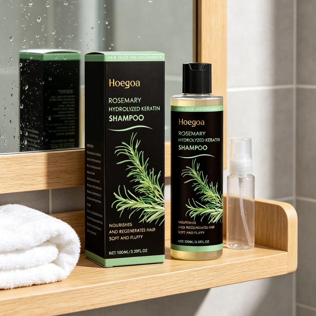 Hoegoa Organic Rosemary Hair Growth Shampoo Thicken Hair Strengther Nourishing Hydrolyzed Keratin Anti Hair Loss Shampoo 100ml Qme