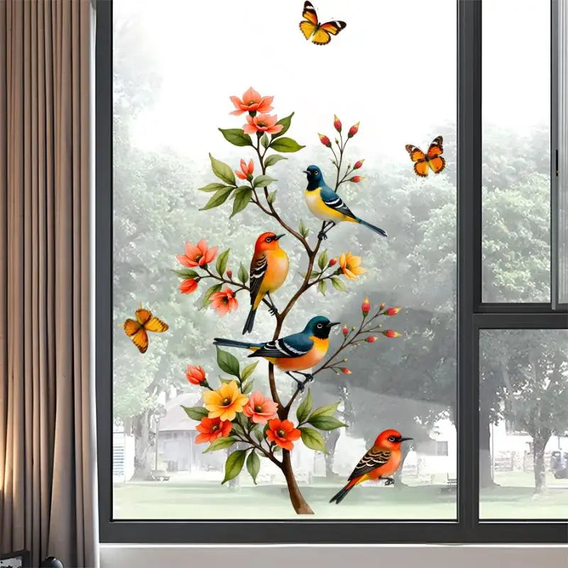 Home Fridge Sticker Electrostatic Tree Branch Bird Butterfly Window Qme