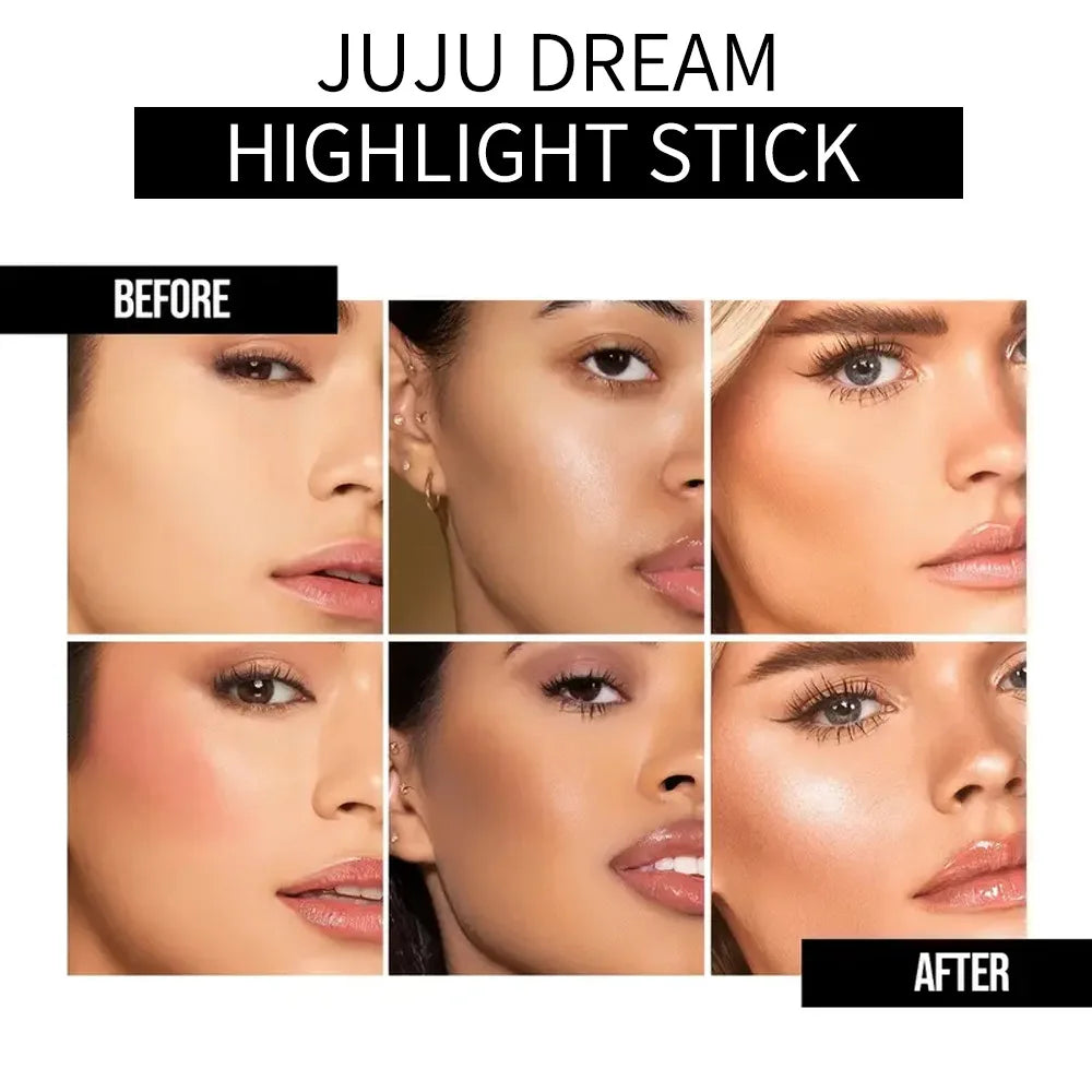 Glowy Highlighter Stick Shimmer Finish Waterproof Long-lasting Easy Qme