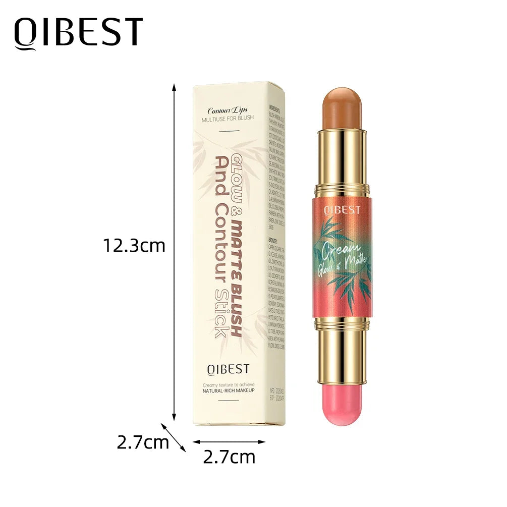 QIBEST Double Ended Contouring Blush Cream 2 In 1 Multiuse Makeup Stick Face Blusher For Lip Eyes Long Lasting Matte Bronzer Qme