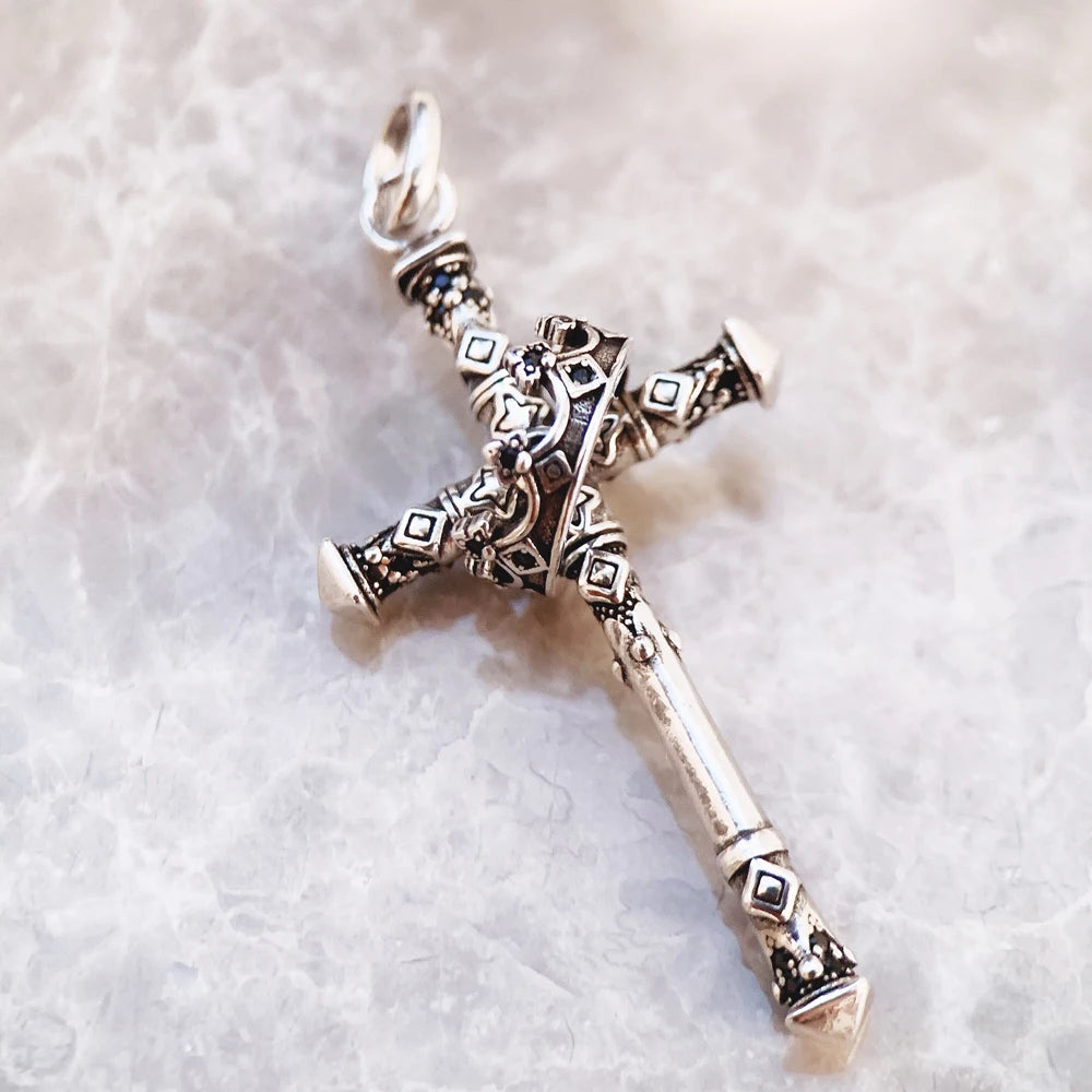 Pendant Majestic Cross & Crown Jewelry Europe 925 Sterling Silver Symbolism Promises Shield And Certaint Gift For Woman Men Qme